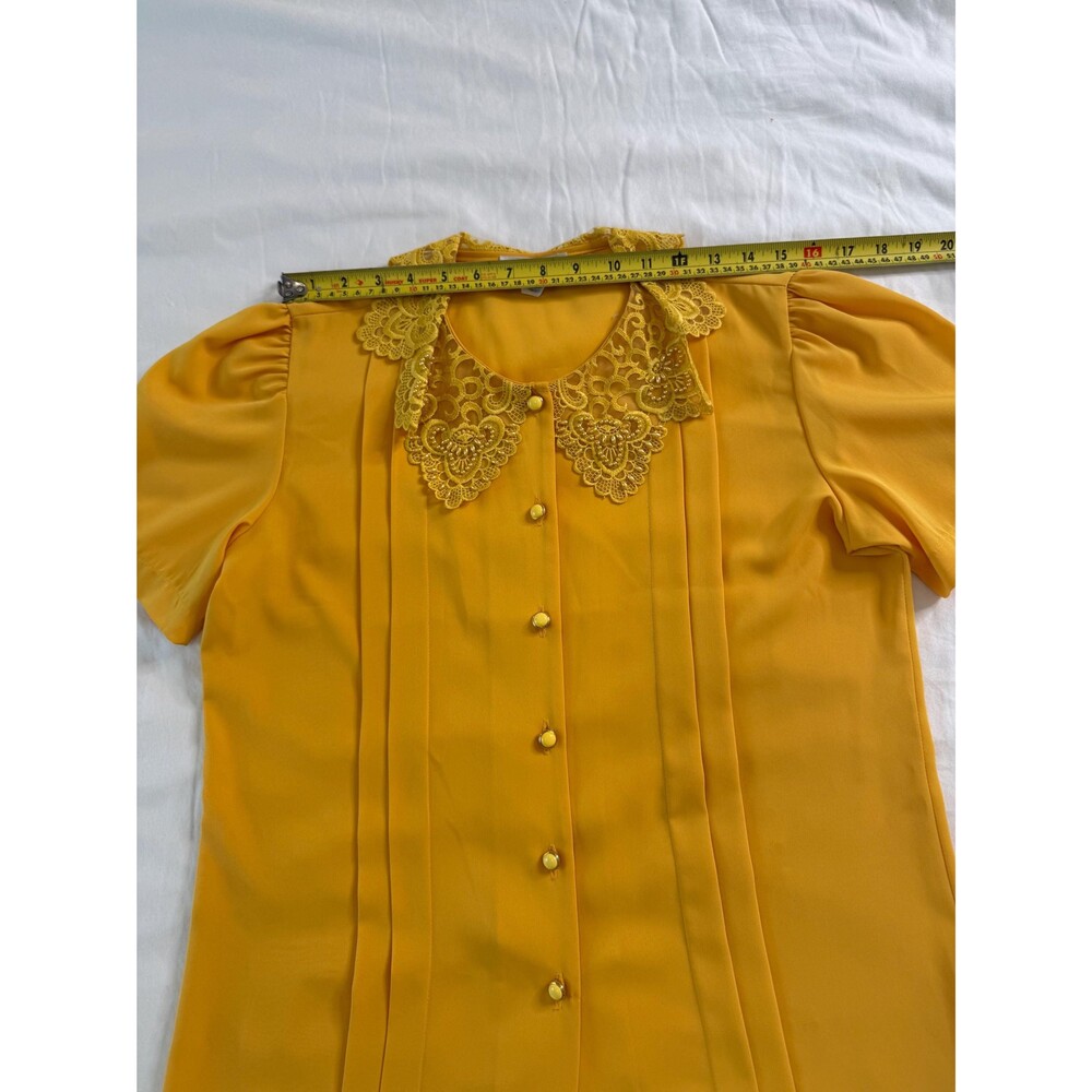 Vintage Mustard Beaded Lace Collar Puff Sleeve Blouse USA - Picture 12 of 12
